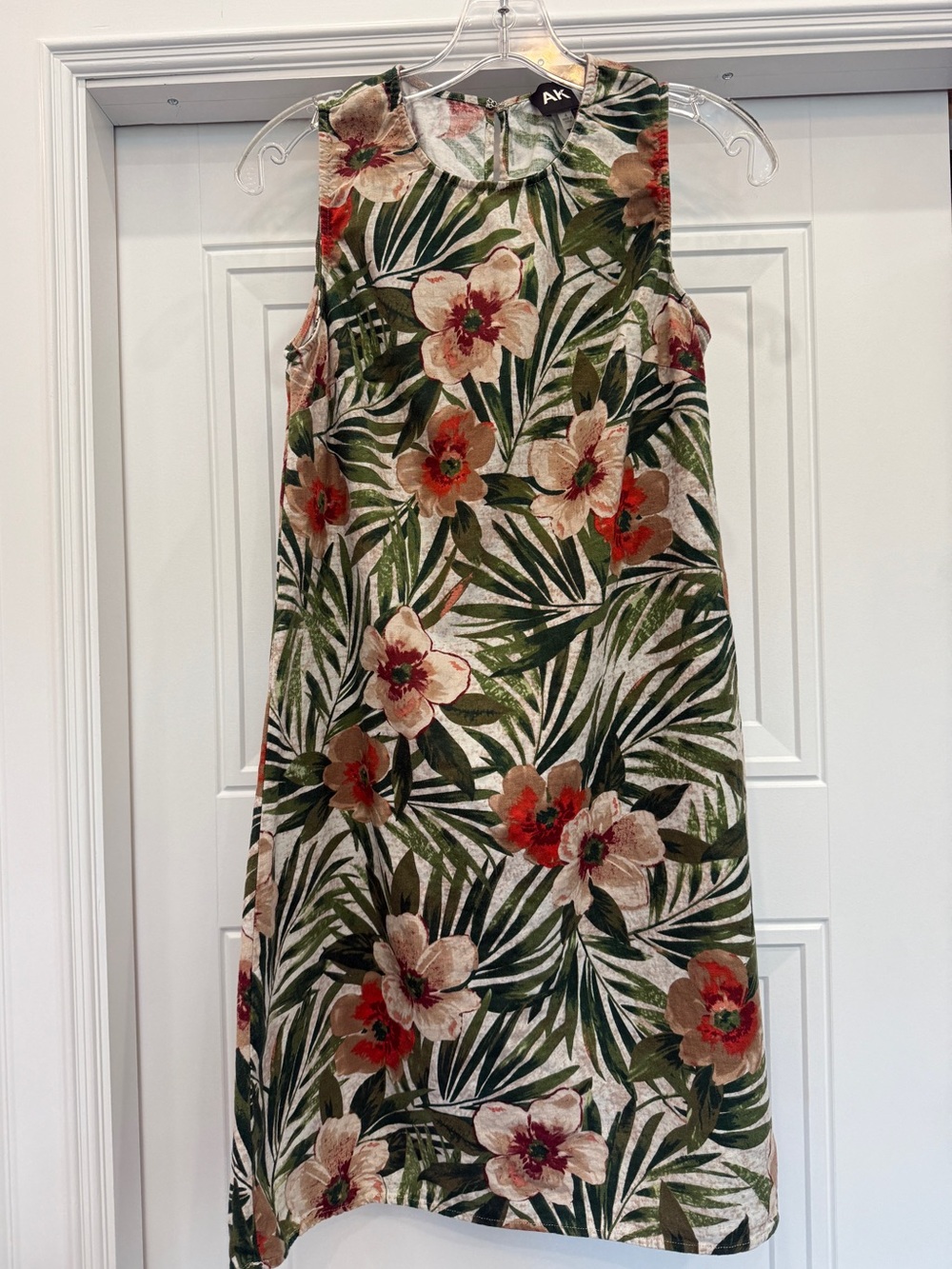 ANNE KLEIN TROPICAL LINEN SLEEVELESS DRESS 4 HAWAIIAN PRINT